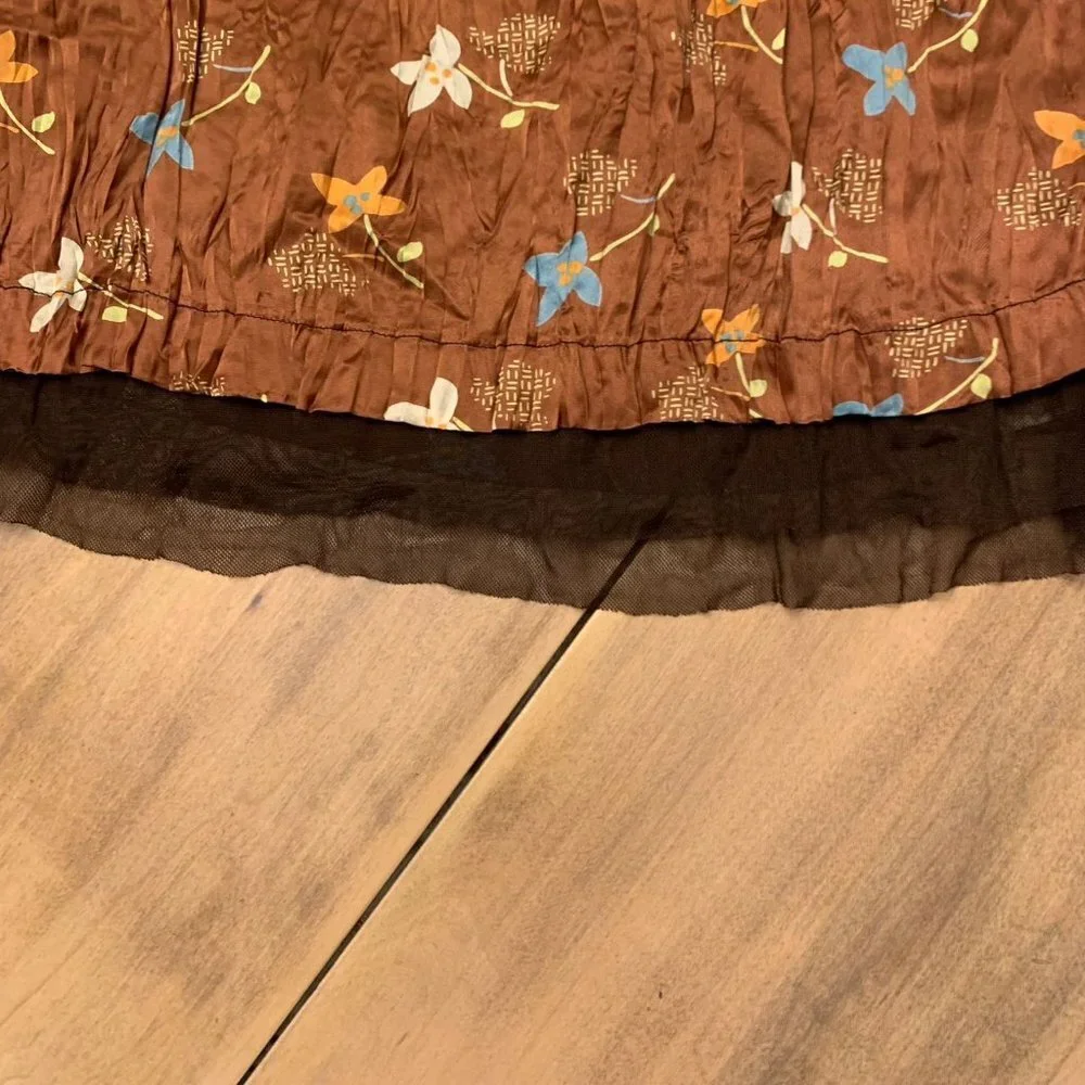 Free People Brown Floral Wrap Dress Size 4 Copper Blue Yellow